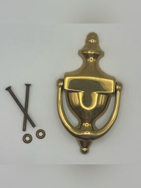 Vintage Solid Brass Door Knocker with Mounting Hardware  Front Door